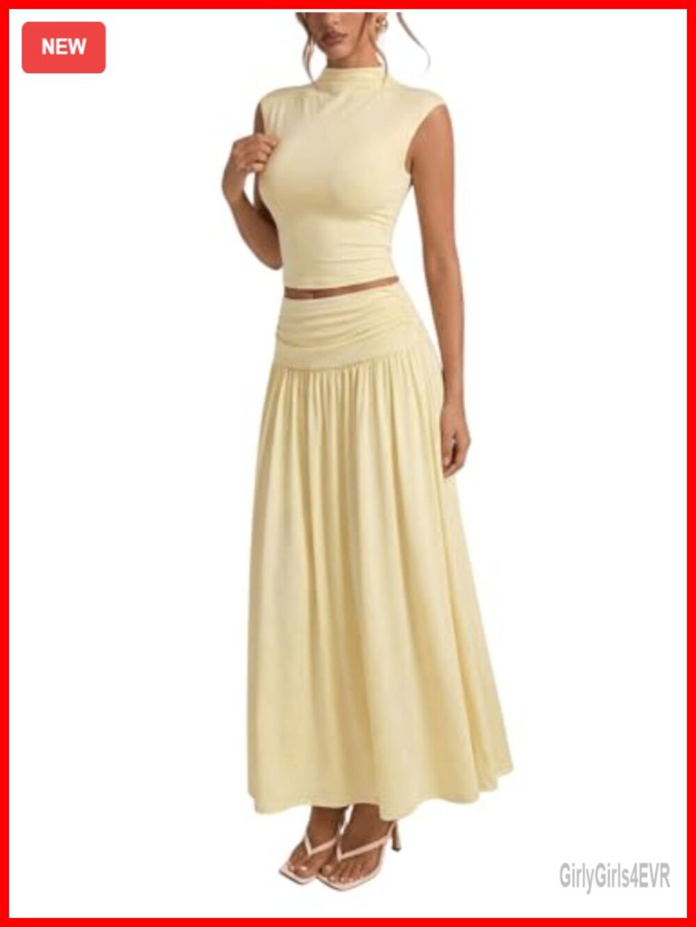 2 Piece Skirt Set Crop Top Maxi Skirt Pleated Ruffle Hem